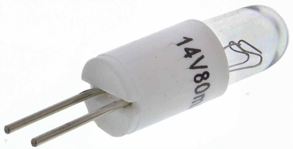 RS PRO Bi-Pin Indicator Light, Clear, 14 V, 80 mA, 1000h