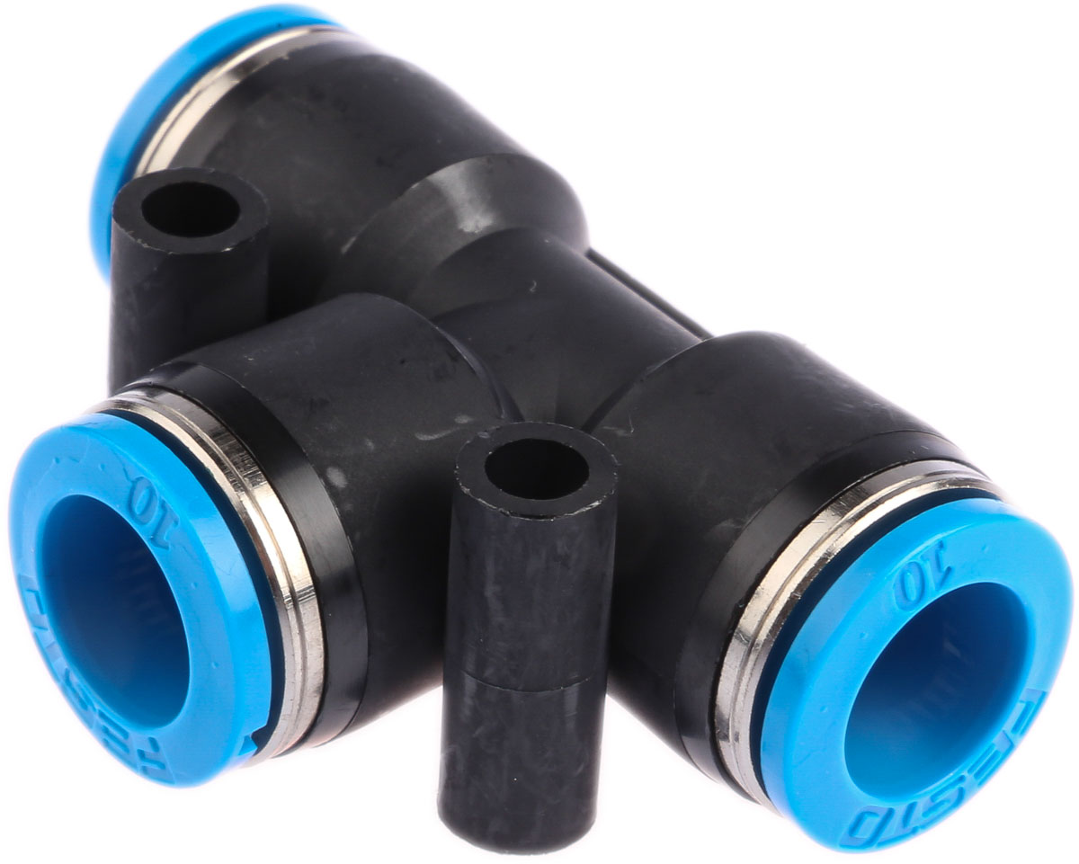 Festo QST Series Tee Tube-to-Tube Adaptor Push In 10 mm, Push In 10 mm to Push In 10 mm, Tube-to-Tube Connection Style,