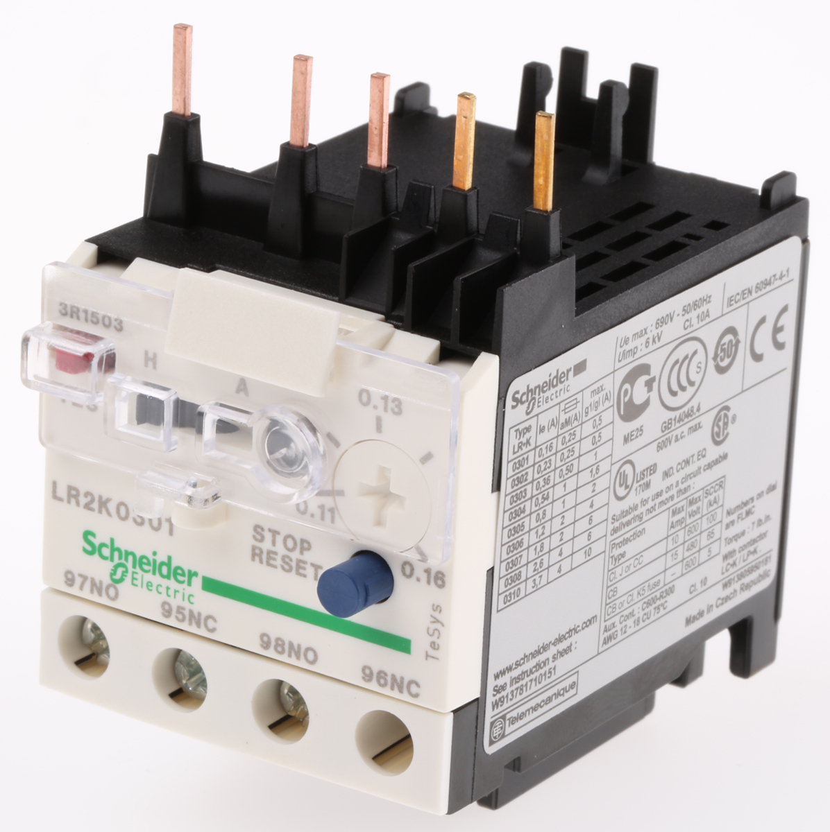 Schneider Electric LR2K Thermal Overload Relay 1NO + 1NC, 0.11 → 0.16 A F.L.C, 160 mA Contact Rating, 100 W, 250