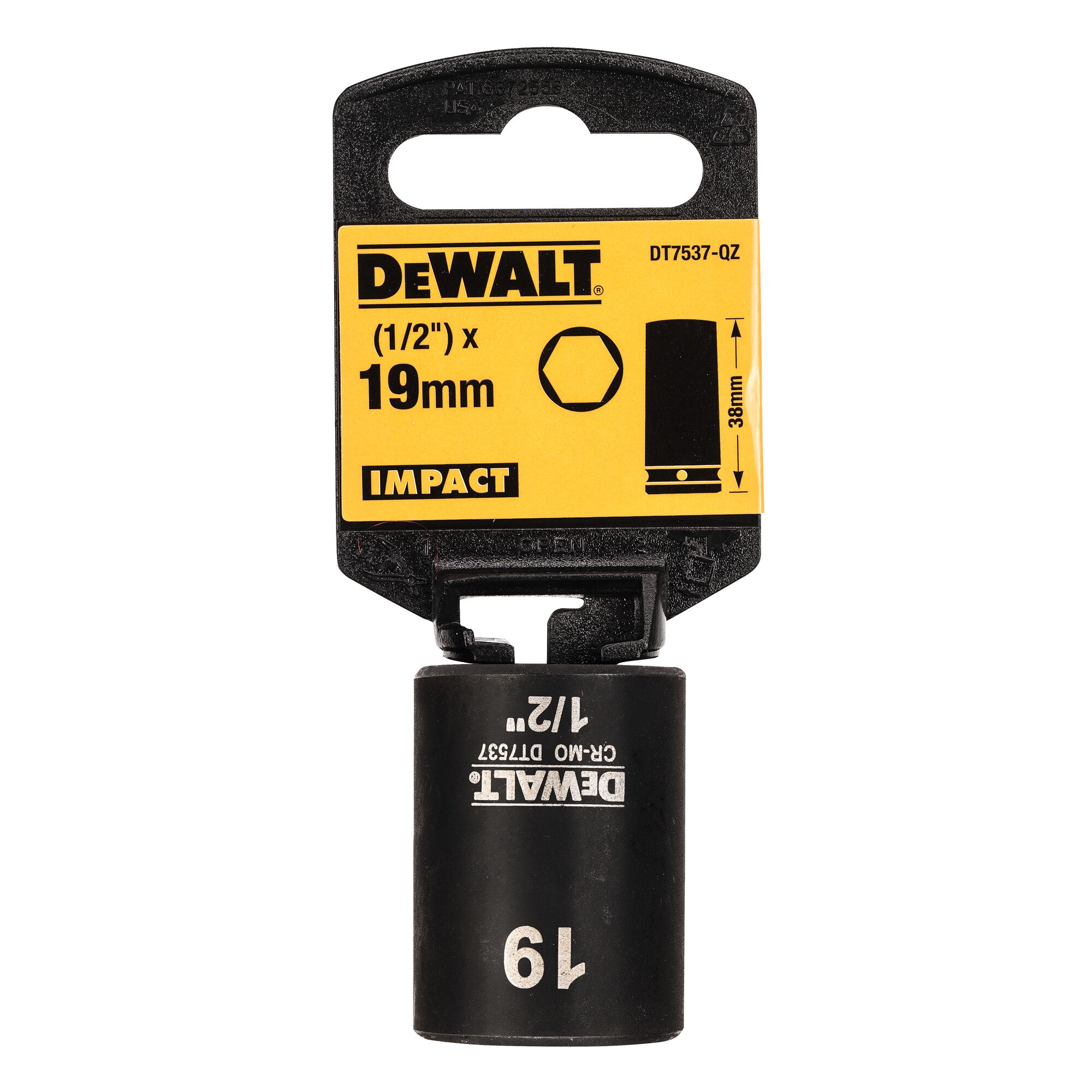 DeWALT 19mm, 1/2 Drive Impact Socket, 38 mm length