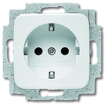 Busch Jaeger - ABB White 1 Gang Plug Socket, 16A, Type F - German Schuko