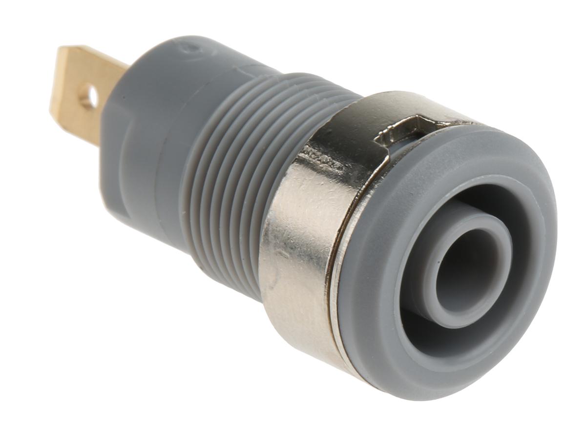 Staubli Grey Female Banana Socket, 4 mm Connector, Tab Termination, 24A, 1000V, Gold Plating