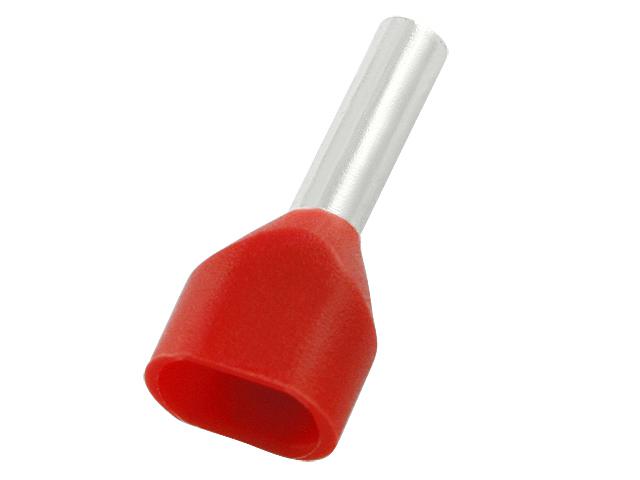 RS PRO Insulated Crimp Bootlace Ferrule, 8mm Pin Length, 2.6mm Pin Diameter, 2 x 1.5mm² Wire Size, Red