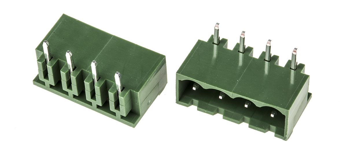 RS PRO Right Angle Through Hole Pluggable Terminal Block, 4 Contact(s), 5.08 mm Pitch, 1 Row, Shrouded
