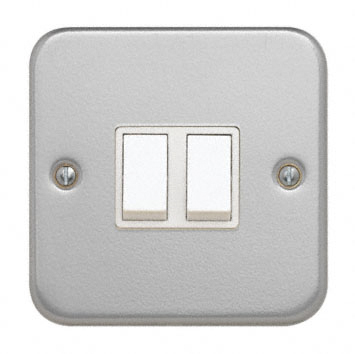 Contactum White Metal Clad Switch, 2 Way, 2 Gang, Metal Clad