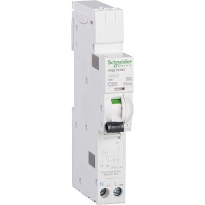 Schneider Electric RCBO, 20A Current Rating, 1P+N Poles, 30mA Trip Sensitivity, Type C, Acti9 Range