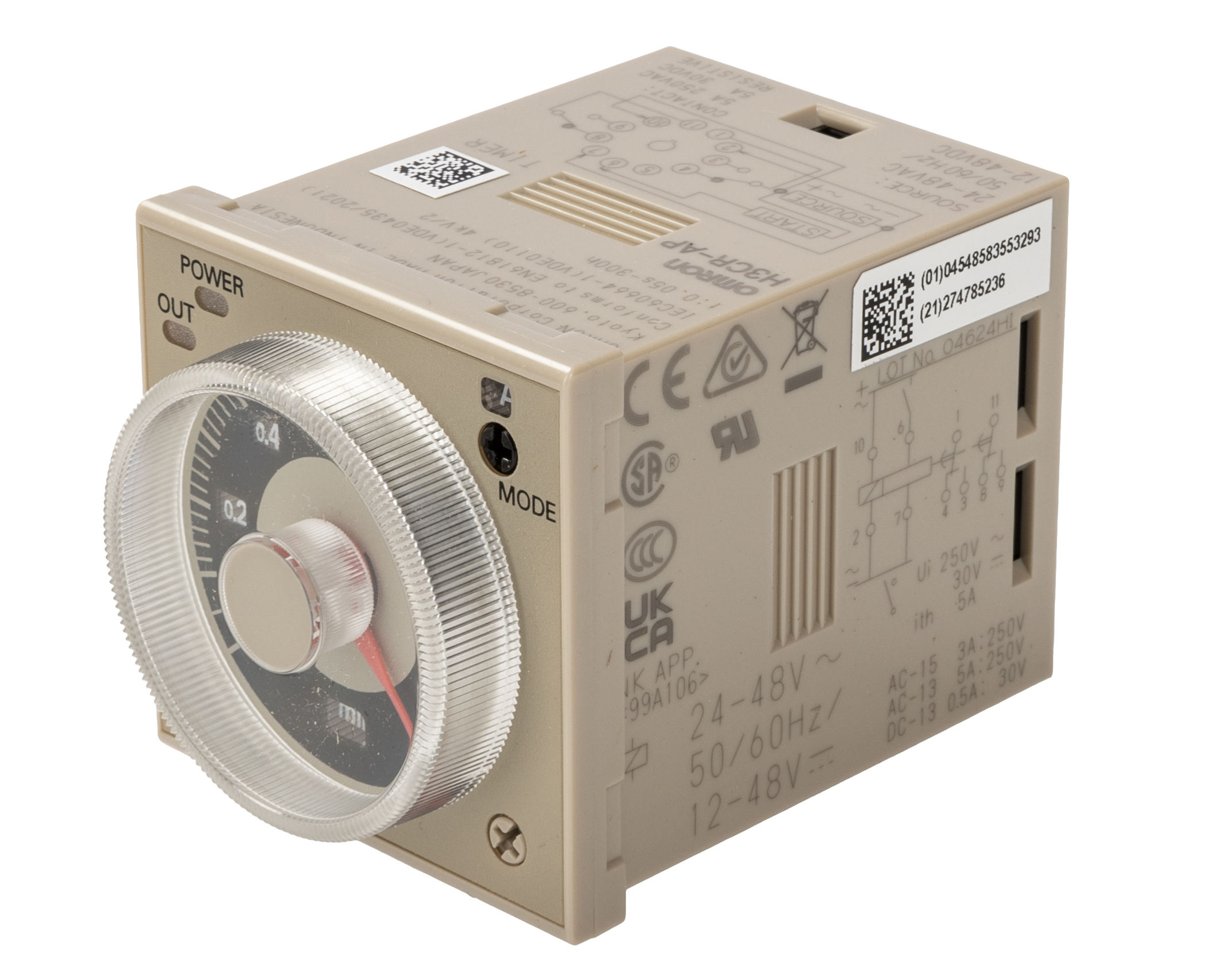 Omron H3CR Series DIN Rail Mount Timer Relay, 12 → 48 V dc, 24 → 48V ac, 2-Contact, 0.05 s → 300h,