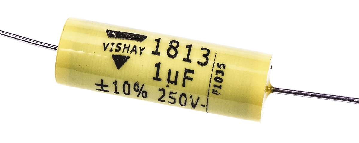 Vishay MKT 1813 Metallised Polyester Film Capacitor, 160 V ac, 250 V dc, ±10%, 1μF, Through Hole