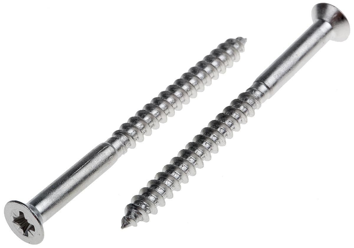 RS PRO Pozidriv Countersunk Stainless Steel Wood Screw, A2 304, 5mm Thread, 65mm Length
