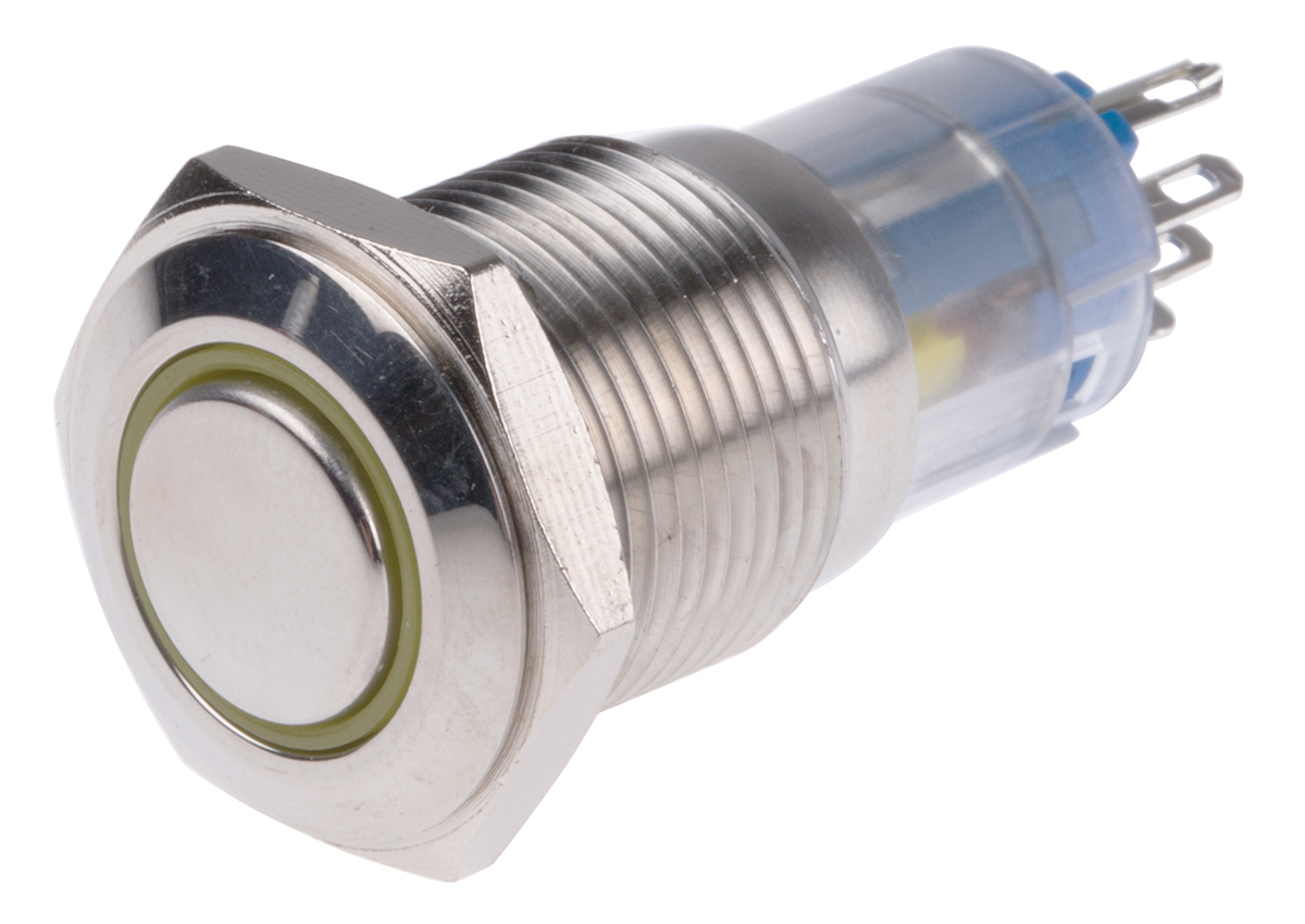 RS PRO Illuminated Push Button Switch, Latching, Panel Mount, 16mm Cutout, SPDT, Yellow LED, 250V ac, IP65, IP67