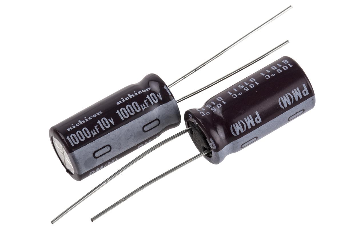 Nichicon 1000μF Aluminium Electrolytic Capacitor 10V dc, Radial, Through Hole - UPM1A102MPD