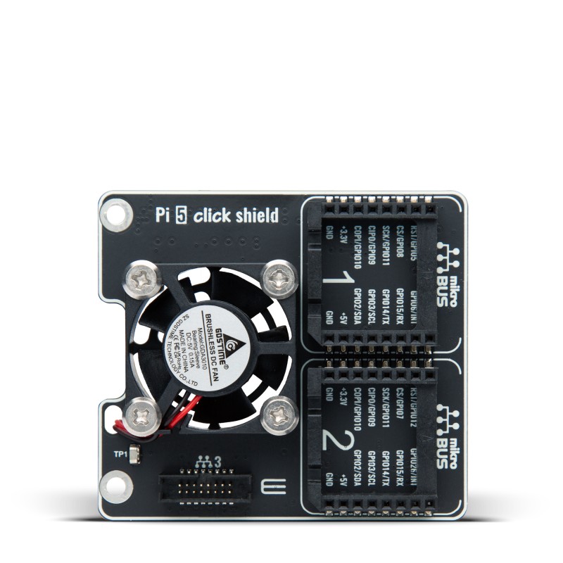 MikroElektronika MIKROE-6423, Pi 5 Click Shield Evaluation Board for Raspberry Pi 5 Host Boards for Pi 5 Click Shield