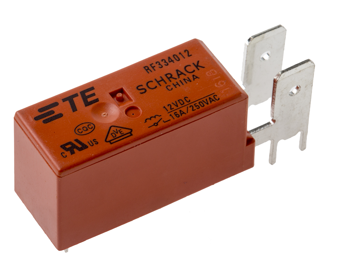 TE Connectivity PCB Mount Power Relay, 12V dc Coil, 16A Switching Current, SPST