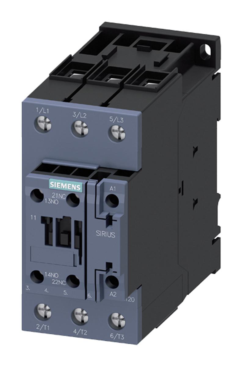 Siemens 3RT2 Contactor, 24 V Coil, 3-Pole, 65 A, 30 kW 24 V, 3 NO, 400V