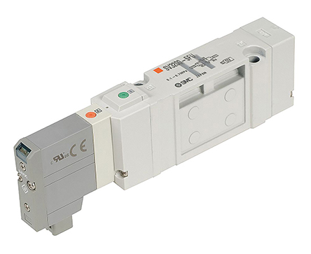 SMC 5/3 Pneumatic Solenoid Valve - Solenoid/Pilot/Spring SV3000 Series 24V dc