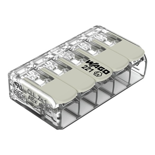 WAGO 221 Series Connector, 5-Way, 32A, 24 → 12 AWG Wire, Cage Clamp Termination