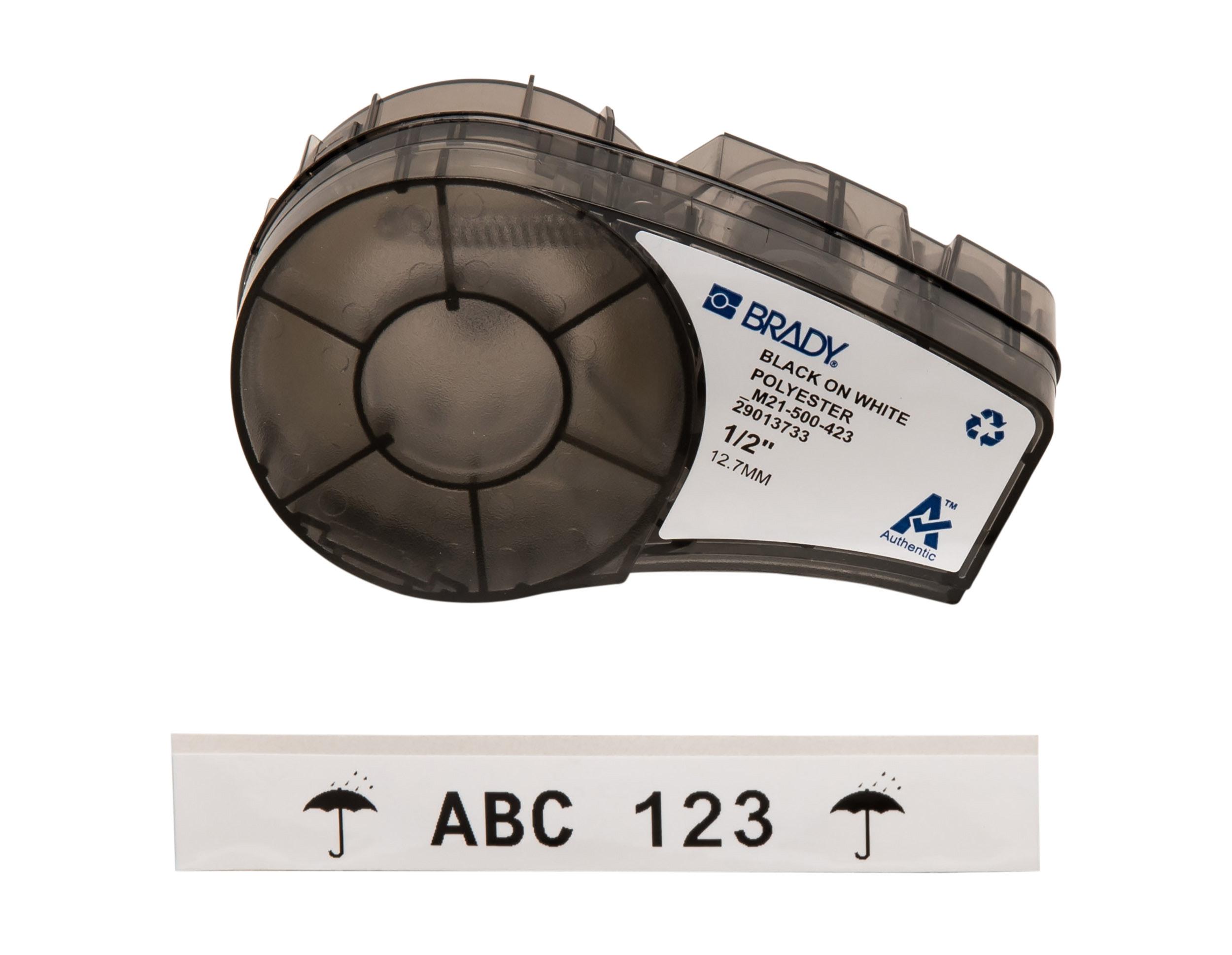 Brady B-423 Black on Black on White Label Printer Tape, 6.4 m Length, 12.70 mm Width