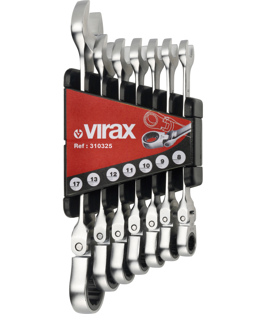 Virax Flexible Head Ratchet Wrench, 190 mm Overall, 8 mm, 9 mm, 10 mm, 11 mm, 12 mm, 13 mm, 17 mm Jaw Capacity, Ratchet