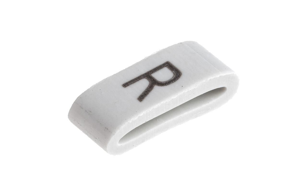 HellermannTyton HODS85 Slide On Cable Markers, Black on White, Pre-printed "R", 1.8 → 6.3mm Cable, 531-07878