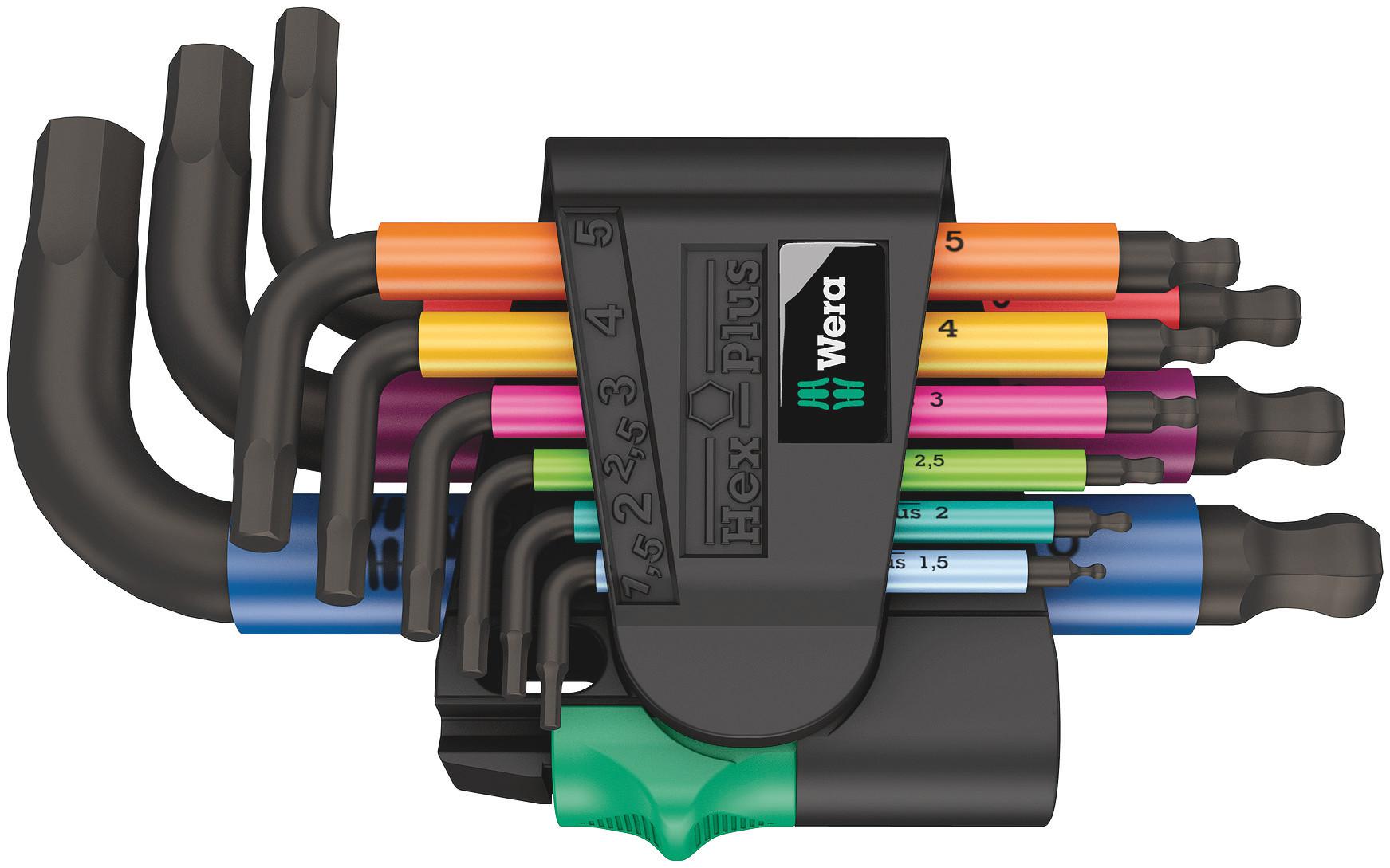 Wera 9 piece L Shape Metric Hex Key Set, 1 x 1.5x50 mm, 1 x 2.0x56 mm, 1 x 2.5x63 mm, 1 x 3.0x71 mm, 1 x 4.0x80 mm, 1 x