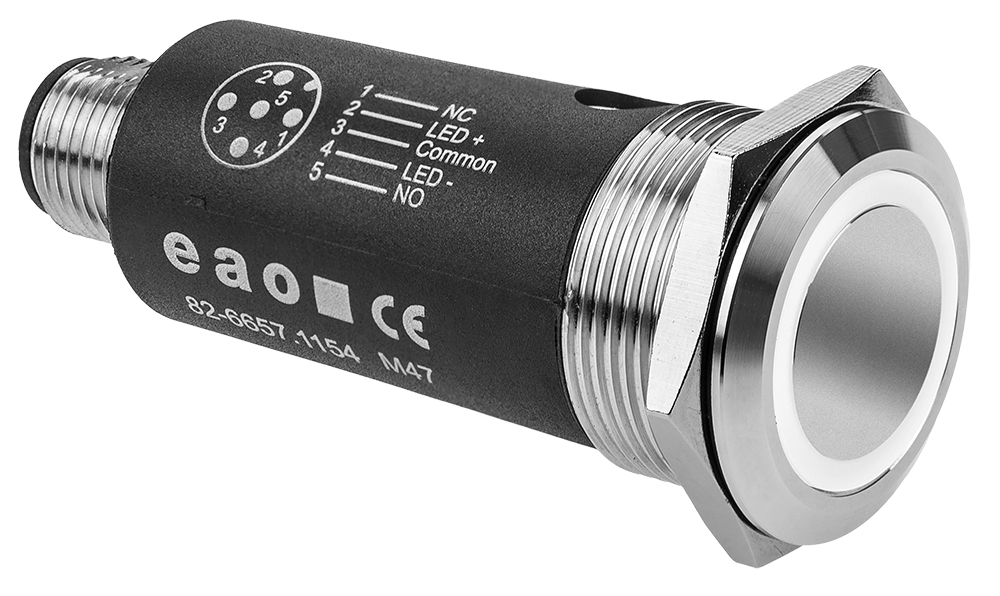 EAO 82 Series Illuminated Illuminated Push Button Switch, Latching, Panel Mount, 22mm Cutout, SPDT, White LED, 35V,
