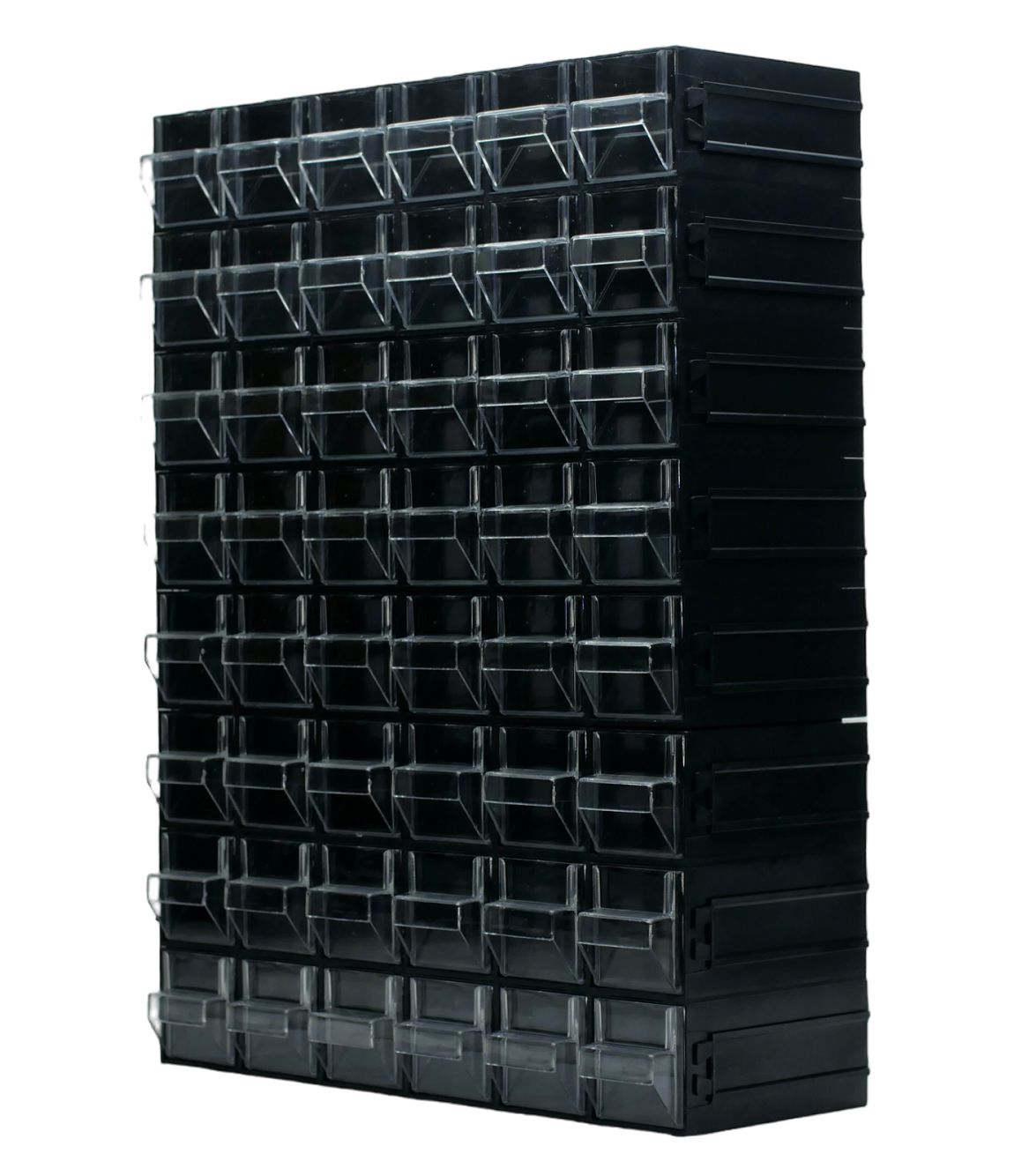 RS PRO 48 Drawer Storage Unit, Polystyrene, 450mm x 338mm x 133mm, Black, Transparent