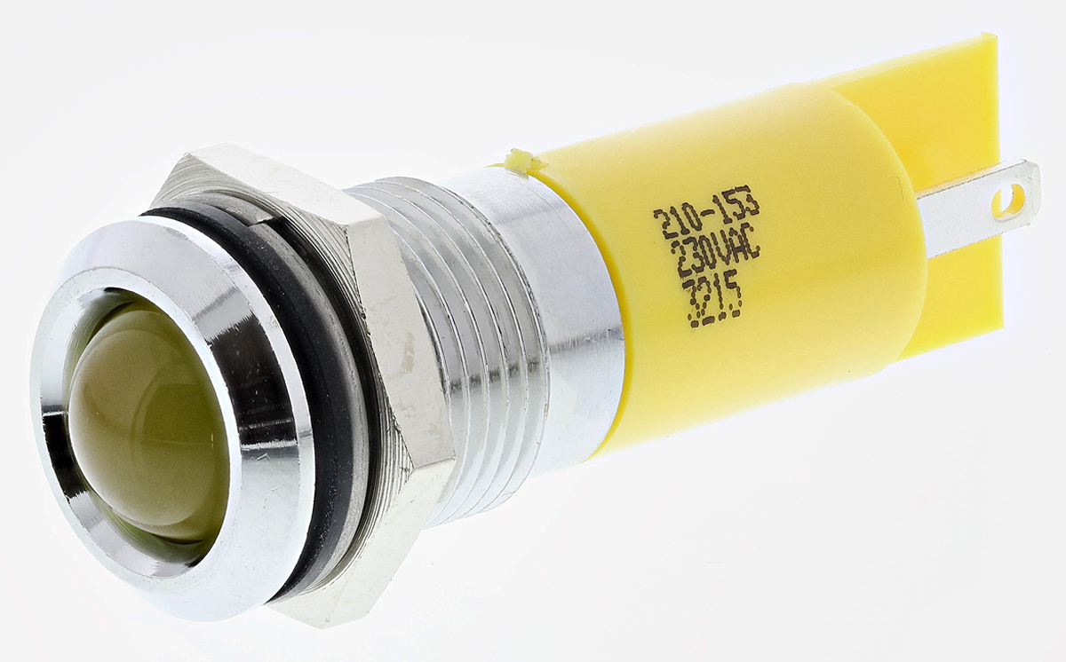 RS PRO Yellow Panel Mount Indicator, 230V ac, 14mm Mounting Hole Size, IP67