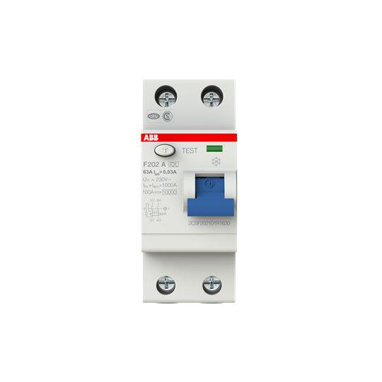 ABB F202 RCCB, 63A, 2 Pole, 30mA, Type A, 230V ac