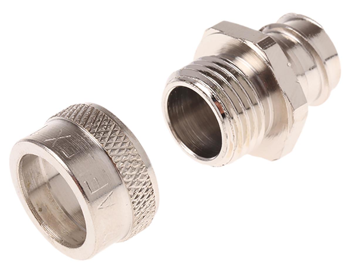Adaptaflex Straight, Conduit Fitting, 16mm Nominal Size, M16, Brass, Silver IP54 rating