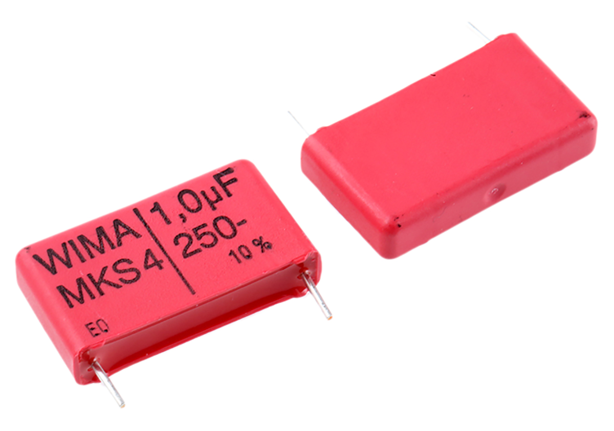 WIMA MKS4 Polyester Film Capacitor, 160 V ac, 250 V dc, ±10%, 1μF, Through Hole