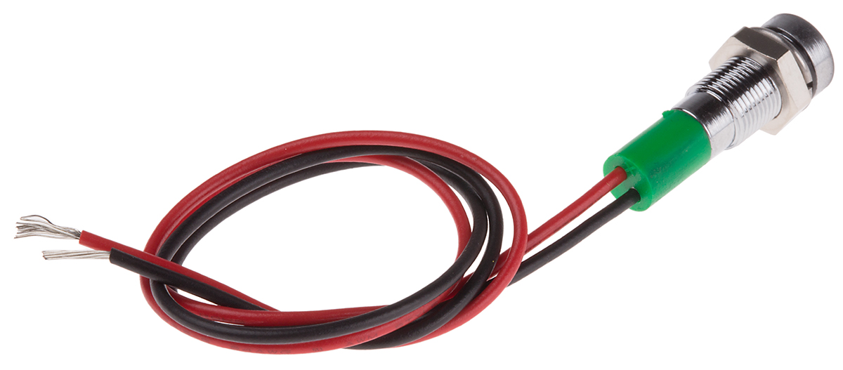 RS PRO Green Panel Mount Indicator, 24V dc, 6mm Mounting Hole Size, Lead Wires Termination, IP67