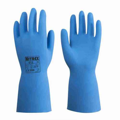 Unigloves Nitrex 612 Blue Unlined Nitrile Work Gloves, Size 8
