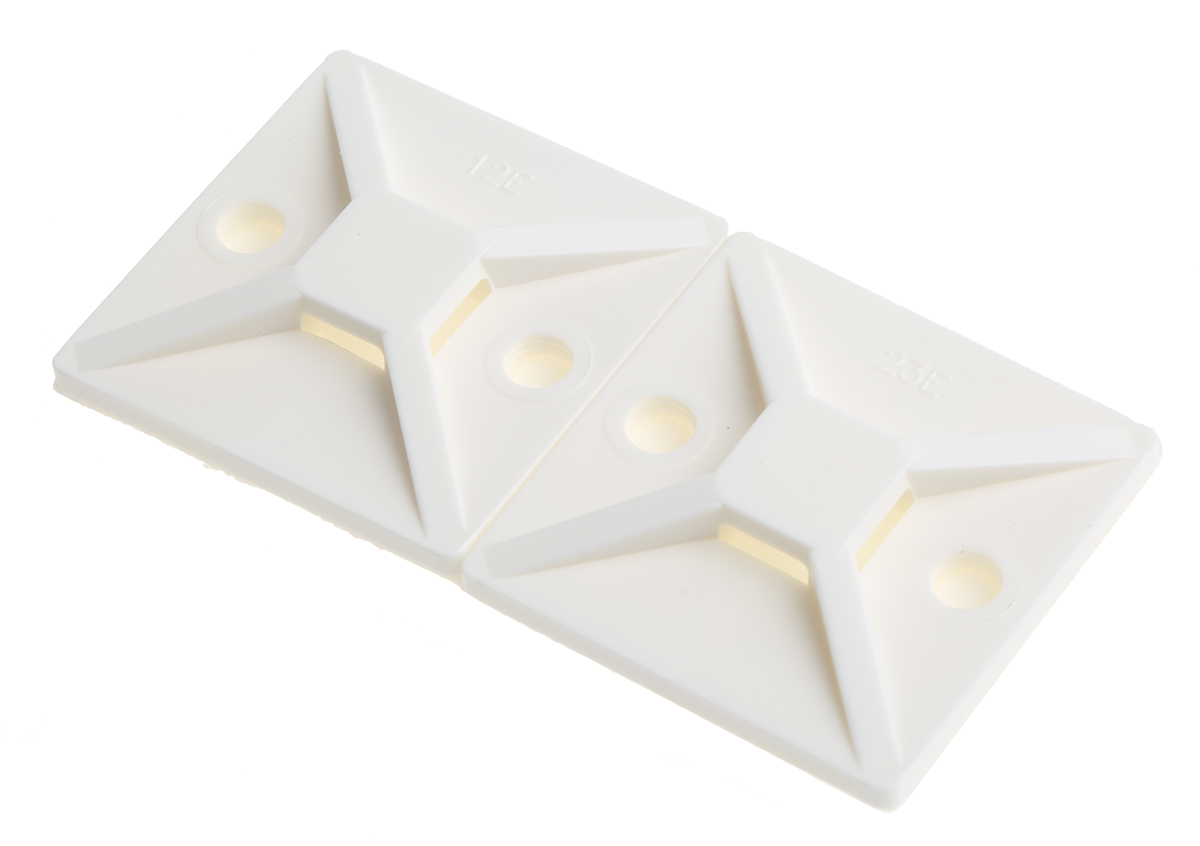 HellermannTyton Self Adhesive White Cable Tie Mount 28 mm x 28mm, 5.4mm Max. Cable Tie Width