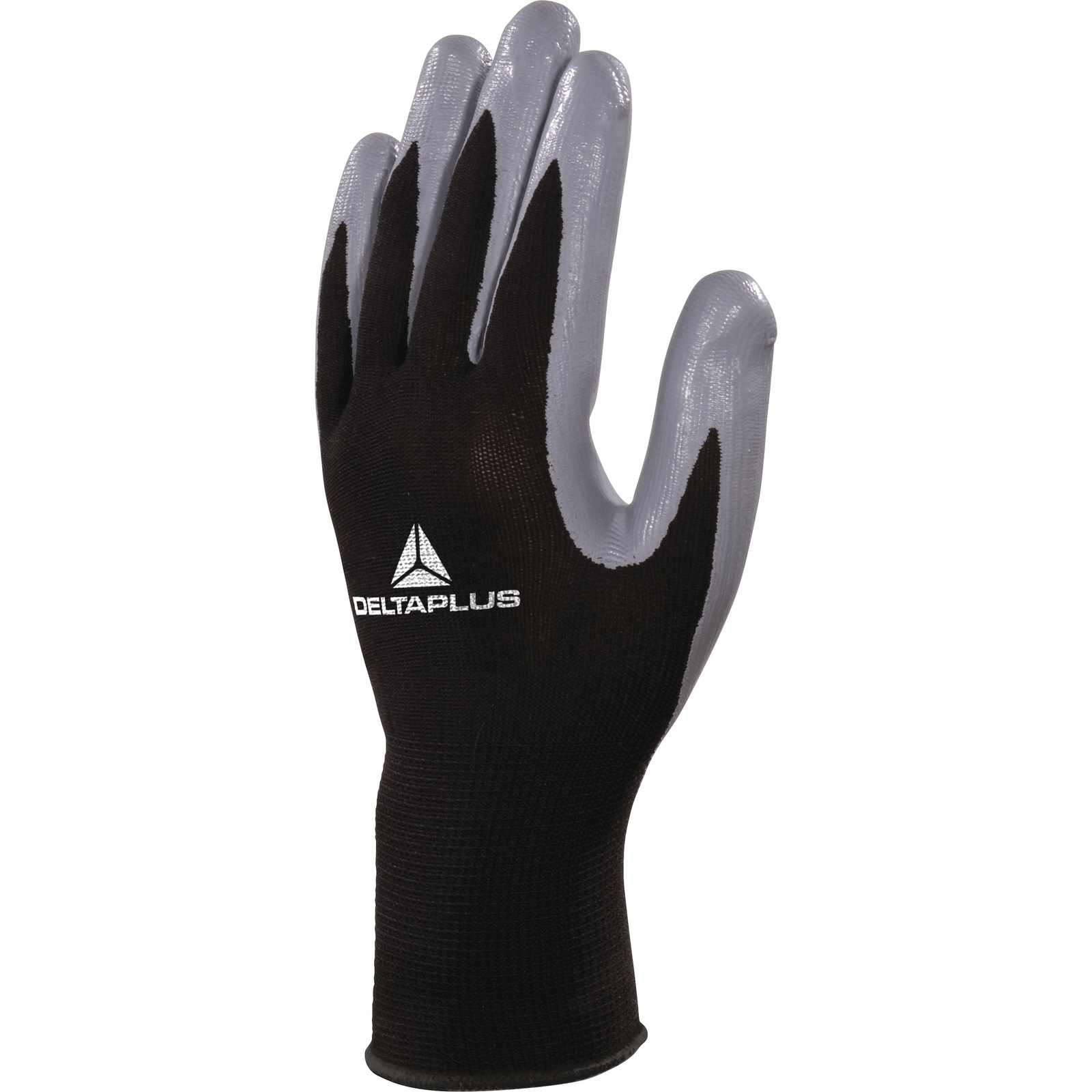Delta Plus VE712GR Black, Grey Polyester Polyester Work Gloves, Size 8, Nitrile Coating