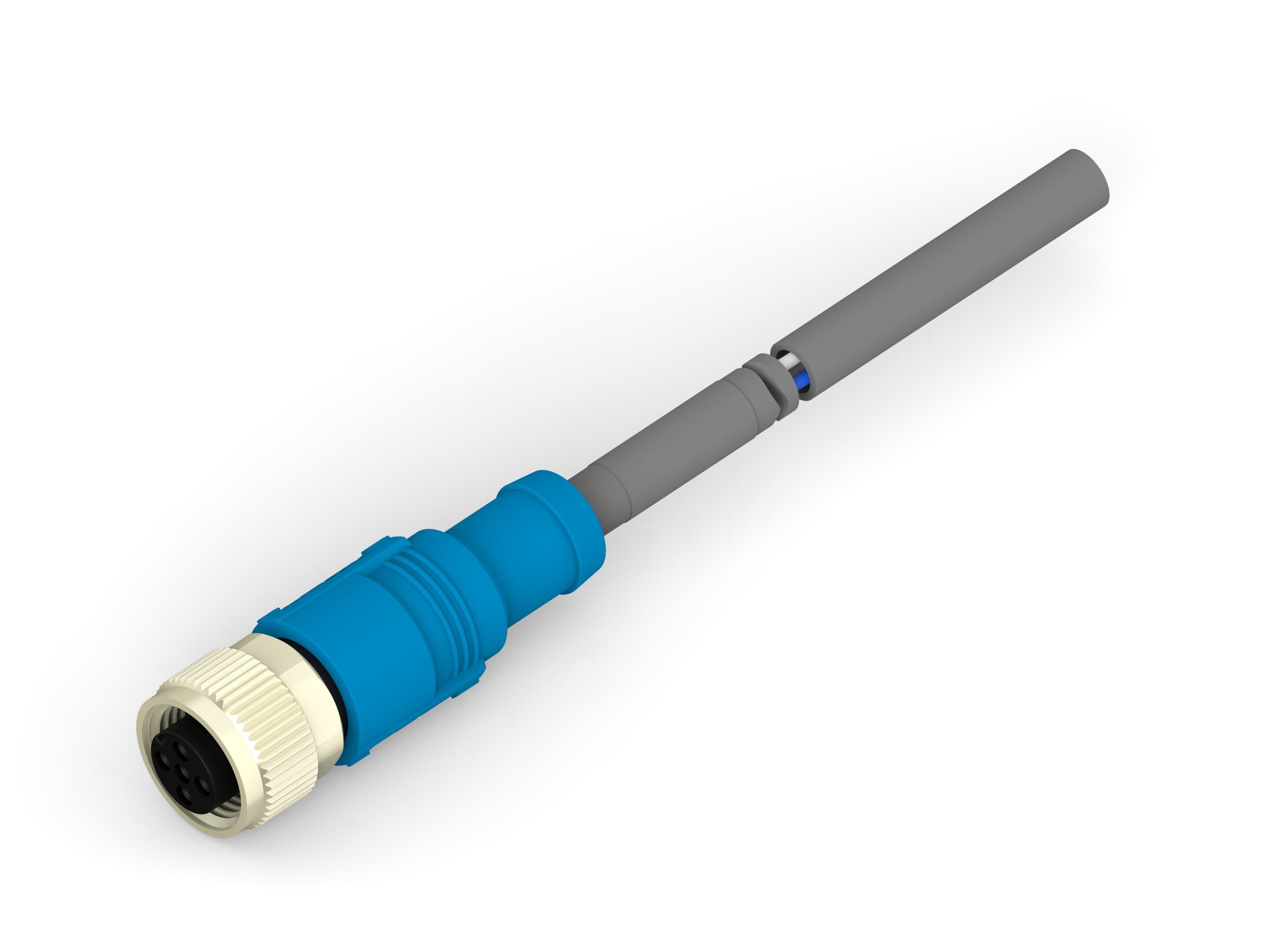 TE Connectivity Female 4 way Socket M12 to M12 Pigtail Cable Assembly, 1.5 m