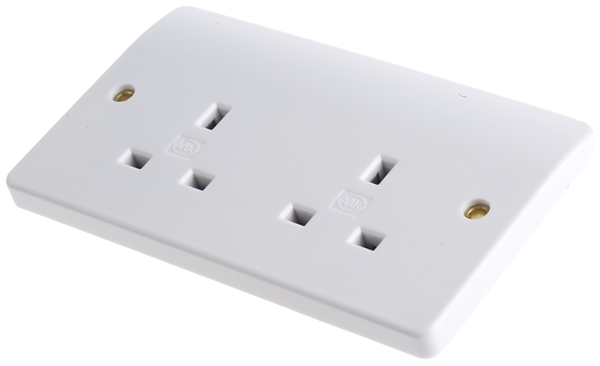 MK Electric Logic Plus White 2 Gang Plug Socket, 13A, Type G - British, Indoor Use