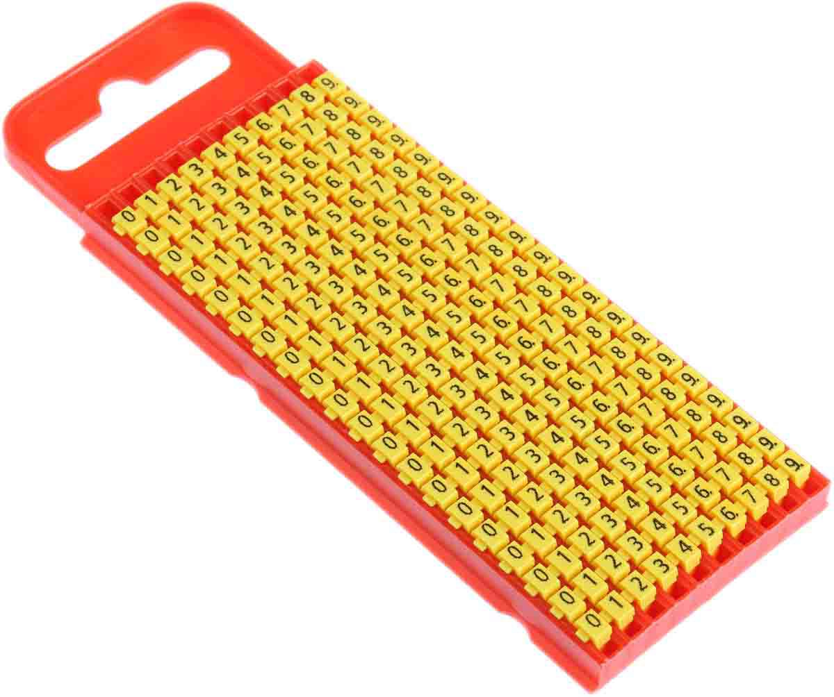 HellermannTyton WIC1 Snap On Cable Markers, Yellow, Pre-printed "0 → 9", 2 → 2.8mm Cable, 561-01101