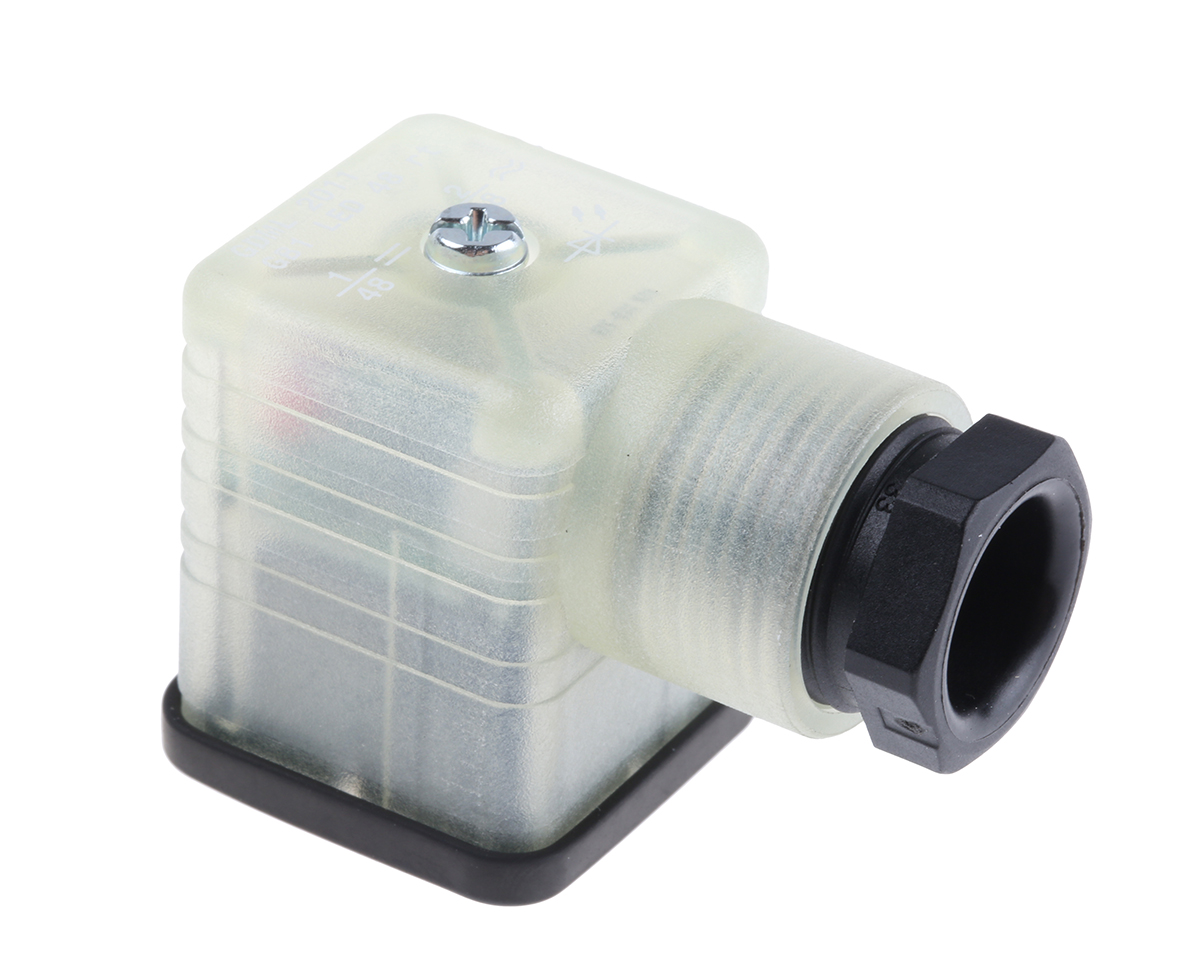 Hirschmann GDML 2P+E DIN 43650 A, Female Solenoid Valve Connector with Indicator Light, 48 V ac/dc Voltage