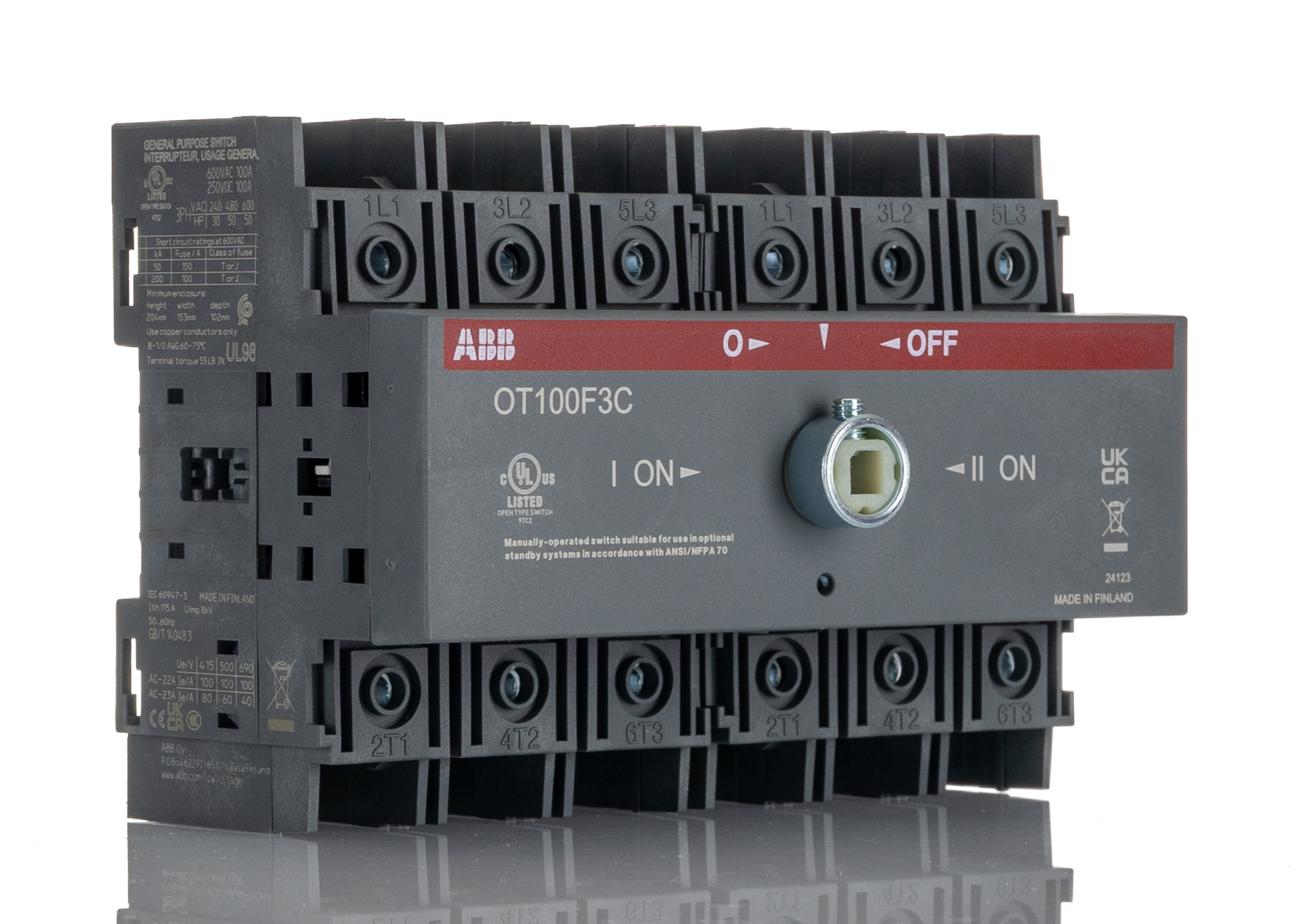 ABB 3 Pole Base Mounting Changeover Switch - 100A Maximum Current, 37kW Power Rating, IP20