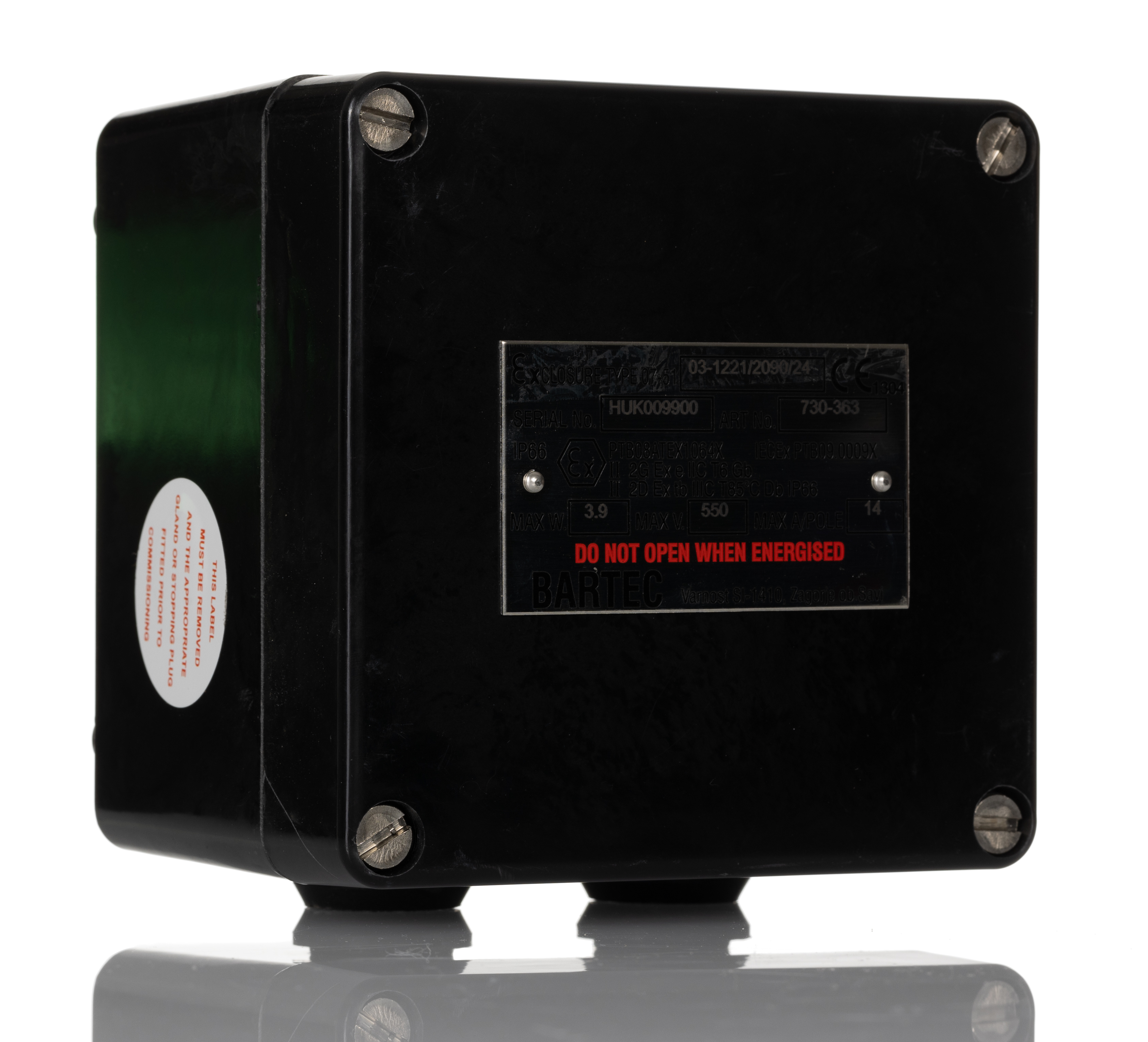 Bartec GB Series Black Junction Box, IP66, 10 Terminals, ATEX, 122 x 120 x 90mm