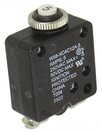 TE Connectivity Thermal Circuit Breaker - W58  Single Pole 50 V dc, 250V ac Voltage Rating, 5A Current Rating