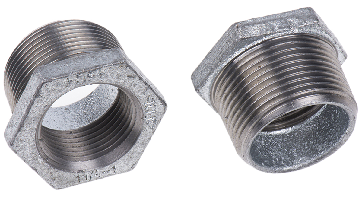 Georg Fischer Galvanised Malleable Iron Fitting, Straight Reducer Bush, Male BSPT 1-1/4in to Female BSPP 1in