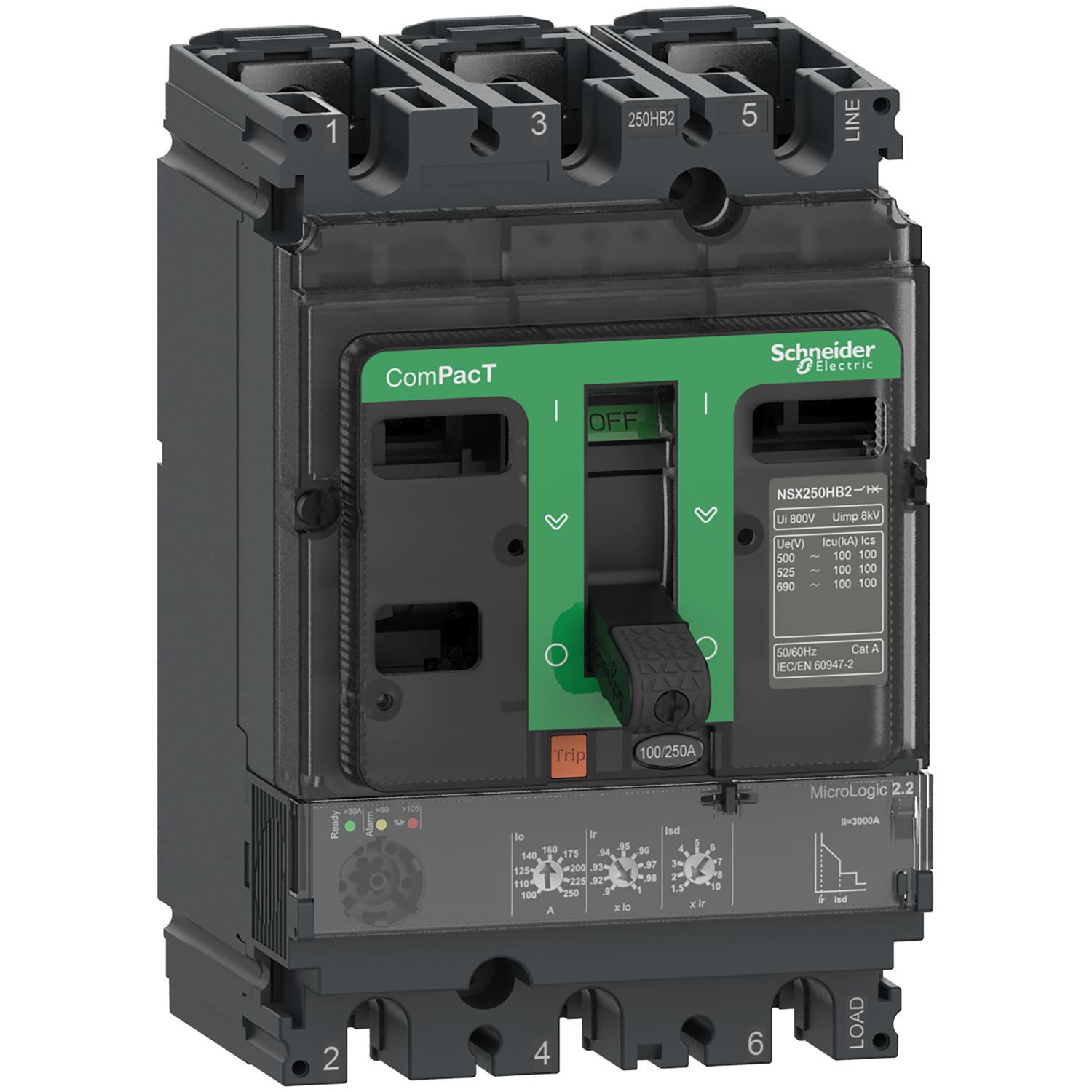 Schneider Electric, ComPacT NSX MCCB 3P 250A, Fixed Mount