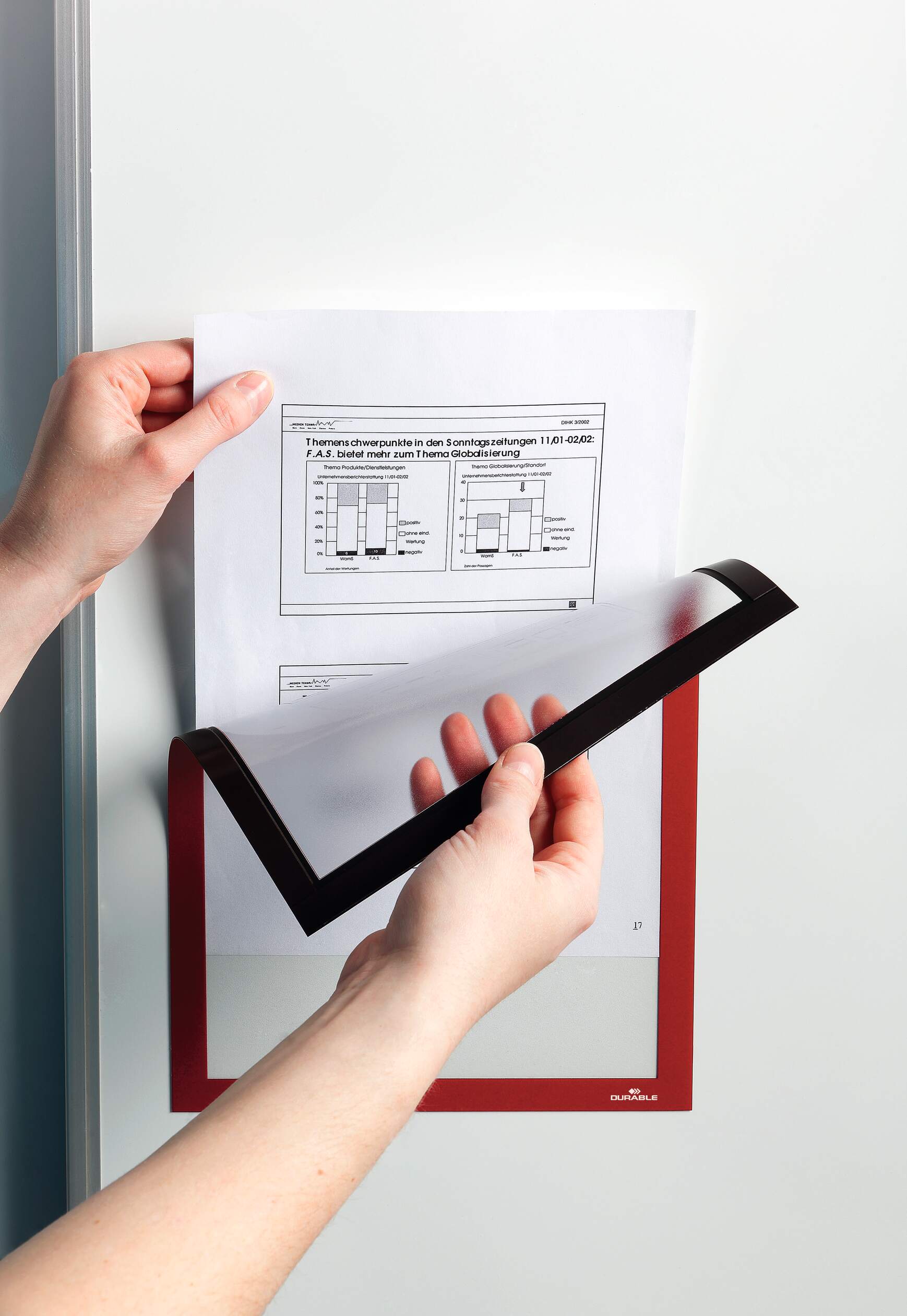 Durable MagneticDURAFRAME® MAGNETIC Red A4 Metal Information Frame, 323mm Height, 236mm Width