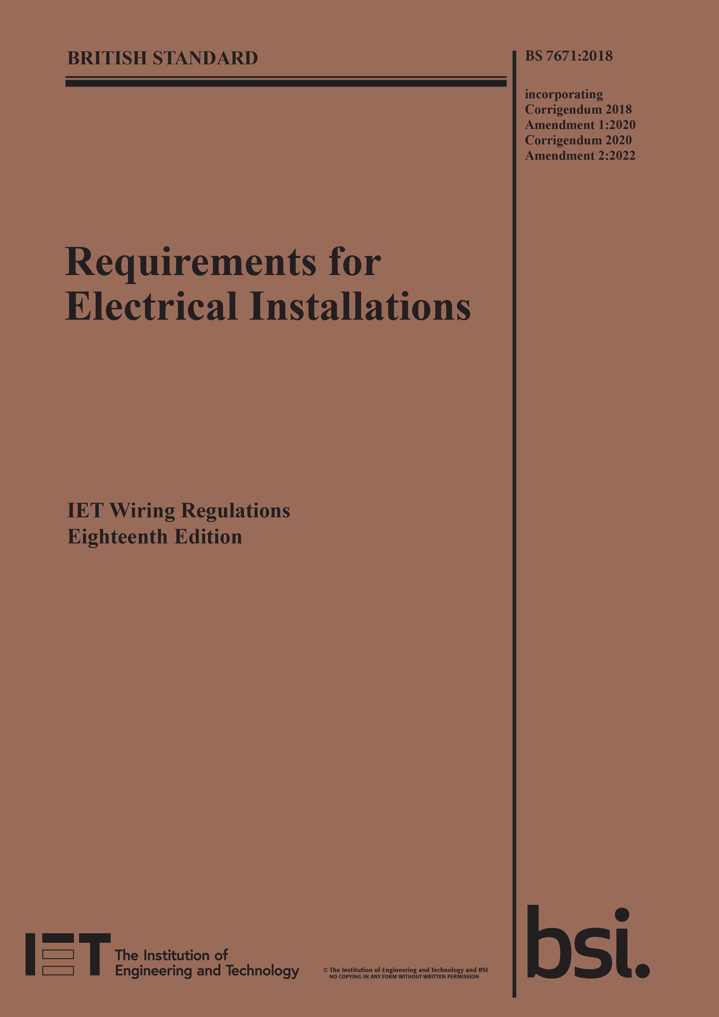 IET Wiring Regulations, Requirements for Electrical Installations, 18th edition