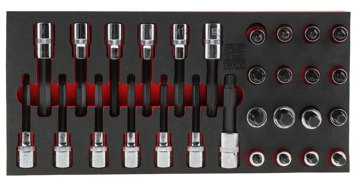 RS PRO 29-Piece 1/2 in Bit Socket Set , Hex Bit; Spline Bit; Star Bit