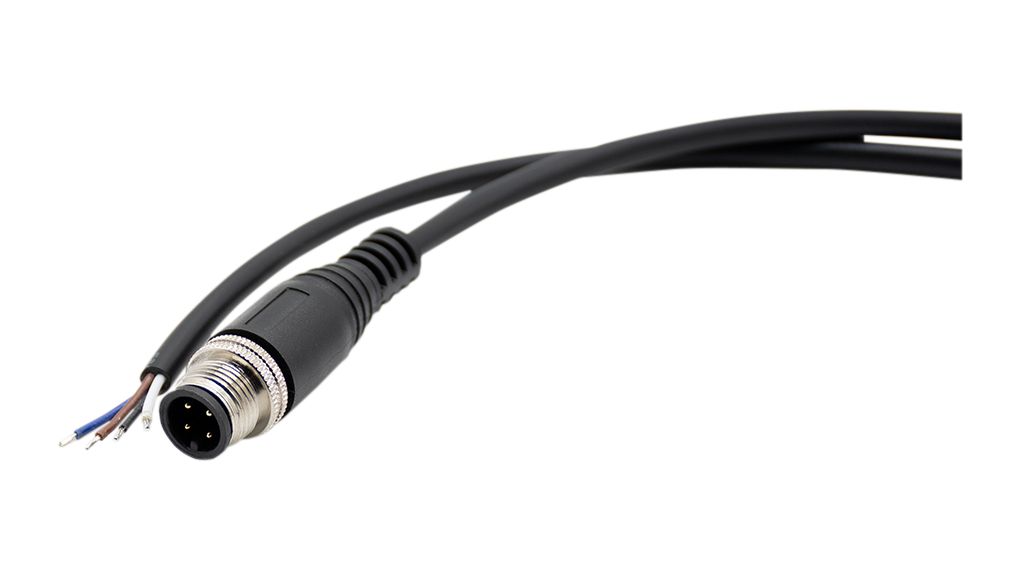 RND Male 4 way M12 to Free Cable End Connector Cable, 2 m