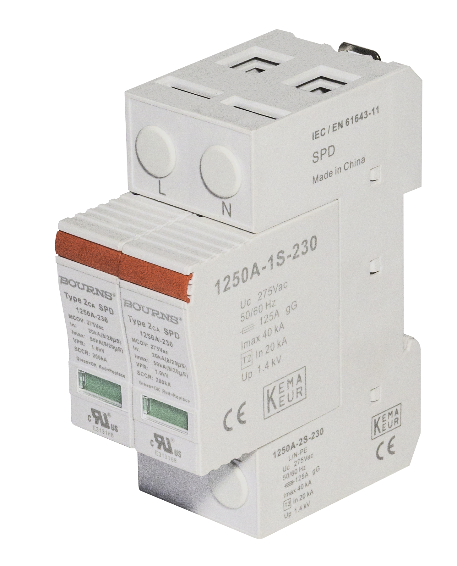 Bourns Single, Three Phase Surge Protector, 50kA, 1kV, DIN Rail Mount