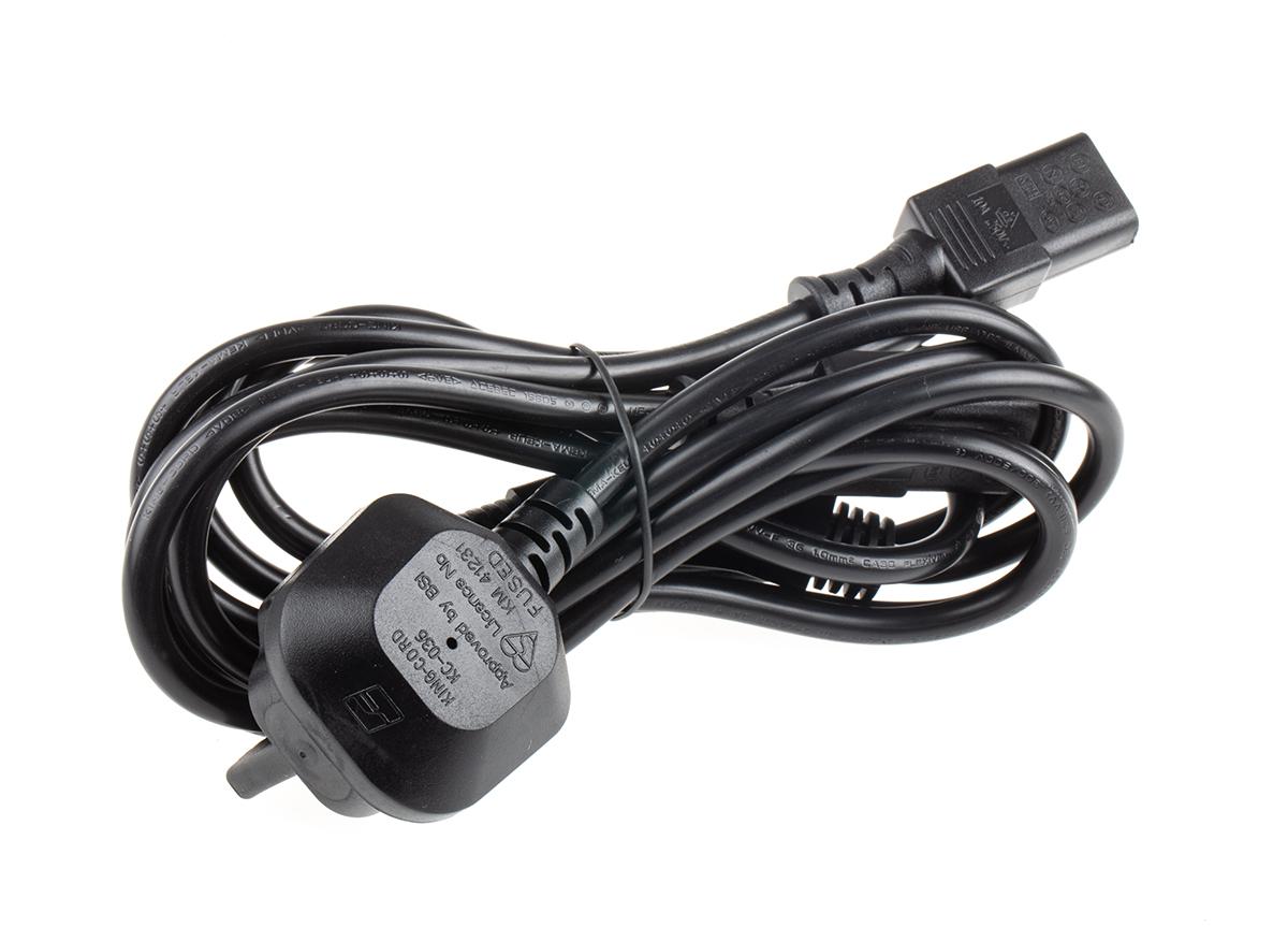 RS PRO Straight IEC C13 x 2 Socket to Right Angle Type G UK Plug Power Cord, 2.5m