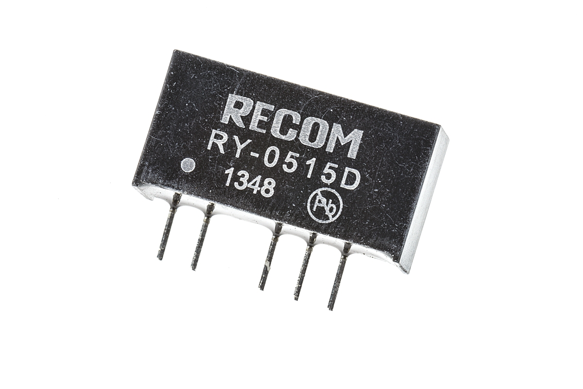 Recom RY DC-DC Converter, ±15V dc/ ±33mA Output, 4.75 → 5.25 V dc Input, 1W, Through Hole, +70°C Max Temp -40°C